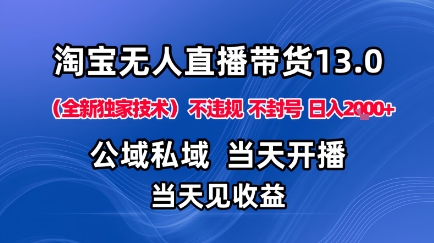 淘宝无人直播13.0，公域私域技术，不封号，不违规布局下半年旺季赛道，日入1K+(独家技术)【揭秘】-学链网创