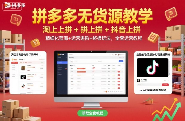 拼多多无货源教学，淘上拼+拼上拼+抖上拼，精细化蓝海+运营进阶+终极玩法，全套运营教程-学链网创