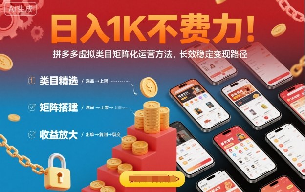 日入1K不费力！拼多多虚拟类目矩阵化运营方法，长效稳定变现路径-学链网创