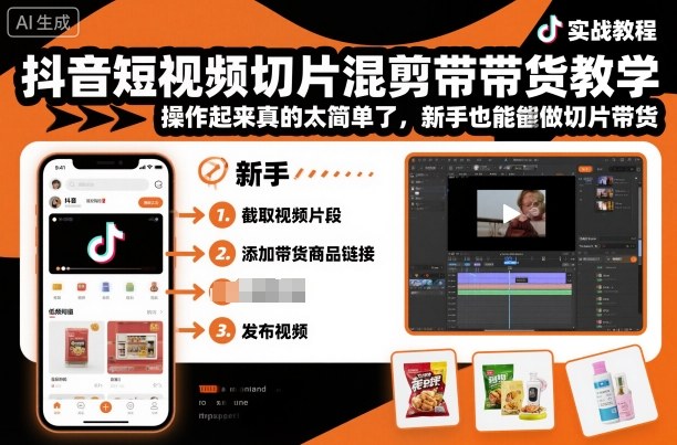 抖音短视频切片混剪带货教学，操作起来真的太简单了，新手也能做切片带货-学链网创