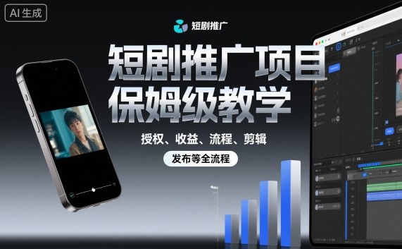短剧推广项目保姆级教学，授权、收益、流程、剪辑，发布等全流程-学链网创