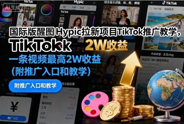 国际版醒图Hypic拉新项目TikTok推广教学，一条视频最高2W收益(附推广入口和教学)-学链网创