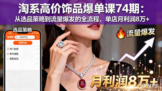 淘系高价饰品爆单课74期：从选品策略到流量爆发的全流程，单店月利润8万+-学链网创