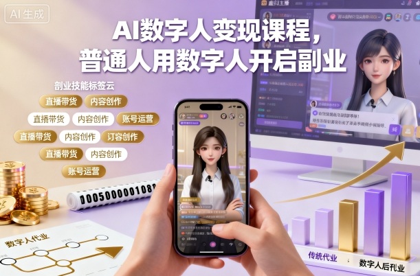 AI数字人变现课程，普通人用数字人开启副业-学链网创