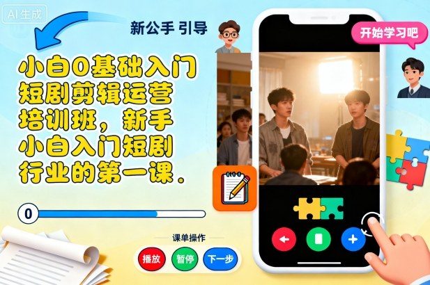 小白0基础入门短剧剪辑运营培训班，新手小白入门短剧行业的第一课-学链网创