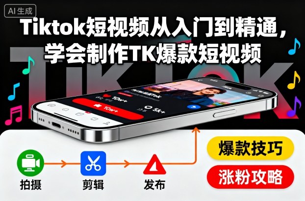 Tiktok短视频从入门到精通，学会制作TK爆款短视频-学链网创