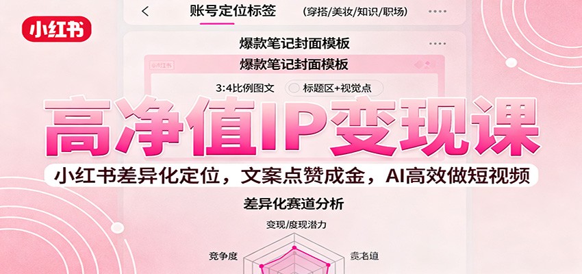 高净值IP变现课：小红书差异化定位，文案点赞成金， AI高效做短视频-学链网创