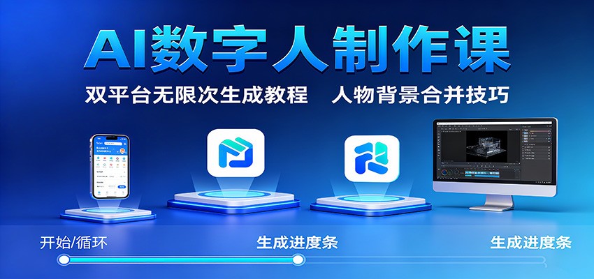 AI数字人制作课：双平台无限次生成教程，人物背景合并技巧-学链网创