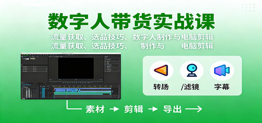 数字人变现实战课：流量获取、选品技巧、数字人制作与电脑剪辑-学链网创