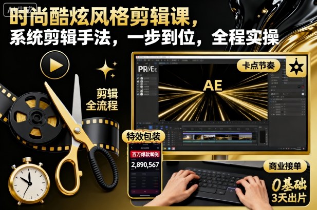 时尚酷炫风格剪辑课，系统剪辑手法，一步到位，全程实操-学链网创