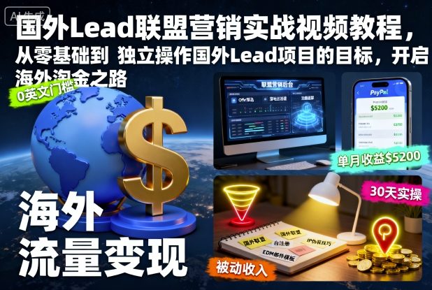 国外Lead联盟营销实战视频教程，从零基础到独立操作国外Lead项目的目标，开启海外淘金之路-学链网创