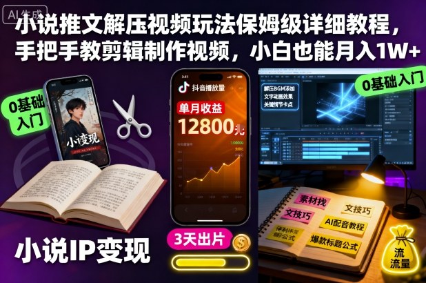 小说推文解压视频玩法保姆级详细教程，手把手教剪辑制作视频，小白也能月入1W+-学链网创