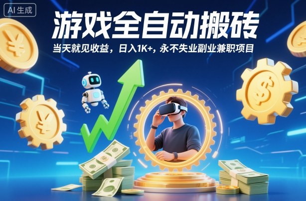 游戏全自动搬砖，当天就见收益，日入1K+，永不失业副业兼职项目【揭秘】-学链网创