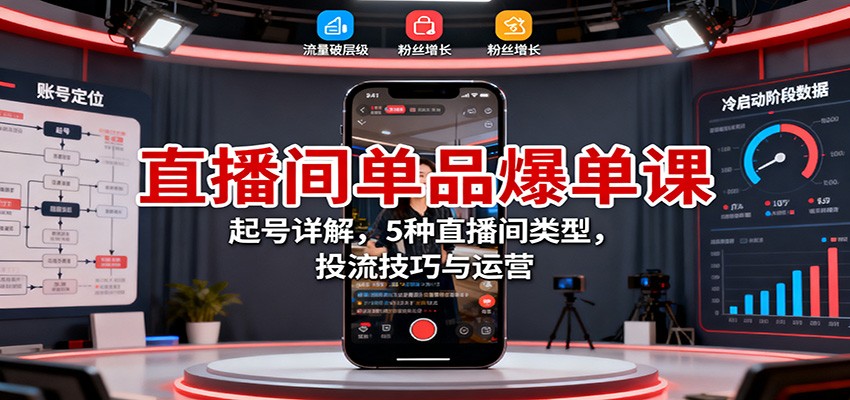 直播间单品爆单课：起号详解，5种直播间类型，投流技巧与运营-学链网创