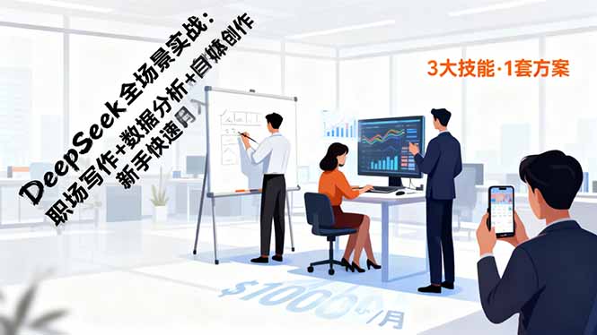 DeepSeek全场景实战：职场写作+数据分析+自媒体创作，新手快速月入过万-学链网创
