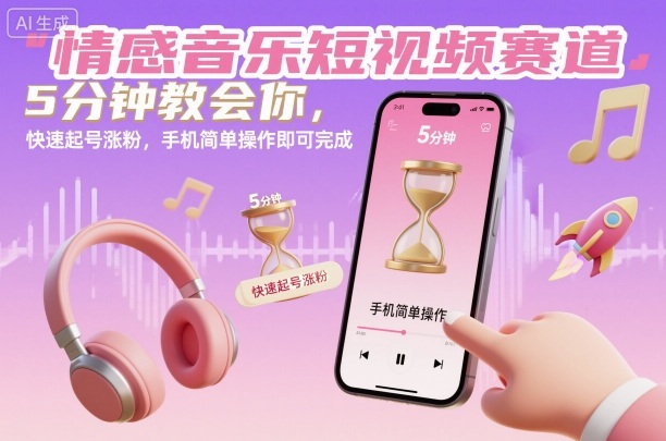 情感音乐短视频赛道，5分钟教会你，快速起号涨粉，手机简单操作即可完成-学链网创