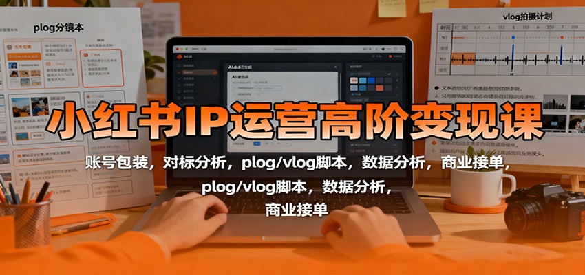 小红书IP运营高阶变现课：账号包装，对标分析，plog/vlog脚本，数据分析，商业接单-学链网创