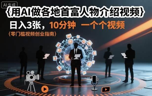 用AI做各地首富人物介绍视频，日入3张，10分钟一个视频-学链网创