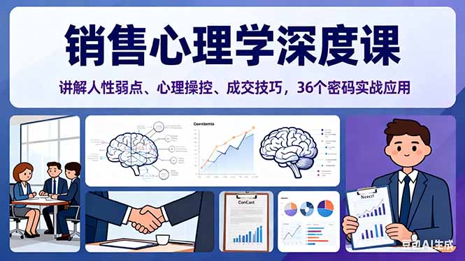 销售心理学深度课，讲解人性弱点、心理操控、成交技巧，36个密码实战应用-学链网创