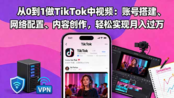从0到1做TikTok中视频:账号搭建、网络配置、内容创作,轻松实现月入过万-学链网创