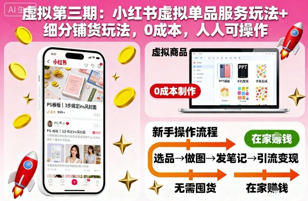 虚拟第三期：小红书虚拟单品服务玩法+细分铺货玩法，0成本，人人可操作(更新)-学链网创
