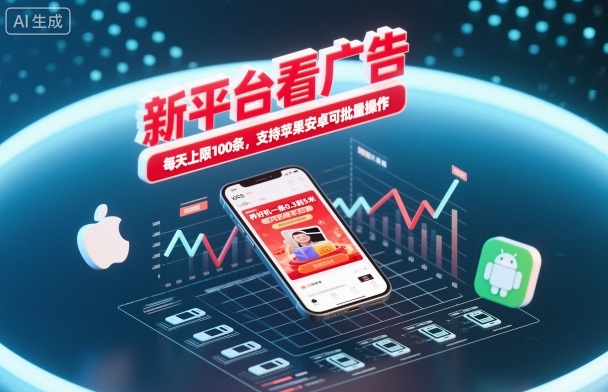 新平台看广告，养好机一条0.3到5米，每天上限100条，支持苹果安卓可批量操作-学链网创
