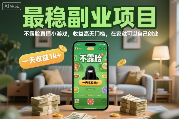 最稳副业项目，不露脸直播小游戏，收益高无门槛，一天收益1k+，在家就可以自己创业【揭秘】-学链网创