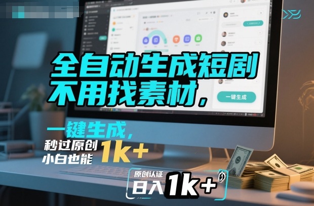 全自动生成短剧，不用找素材，不用剪辑，一键生成，秒过原创，小白也能轻松日入1k+【揭秘】-学链网创