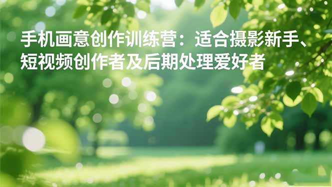 手机摄影之画意创作训练营：适合摄影新手、短视频创作者及后期处理爱好者-学链网创