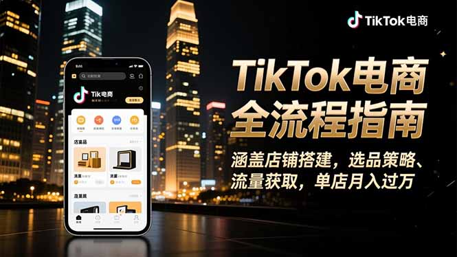 TikTok电商全流程指南，涵盖店铺搭建、选品策略、流量获取，单店月入过万-学链网创