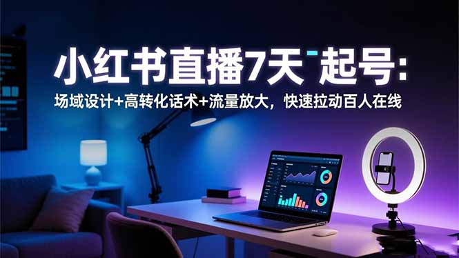 小红书直播7天起号：场域设计+高转化话术+流量放大，快速拉动百人在线-学链网创