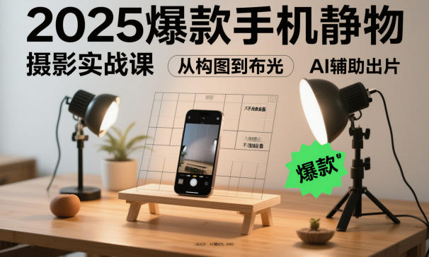2025爆款手机静物摄影实战课，从构图到布光，不用贵设备，AI辅助出片-学链网创