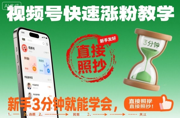 视频号快速涨粉教学，新手3分钟就能学会，直接照抄！-学链网创