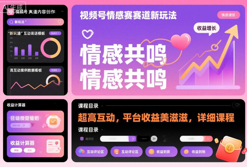 视频号情感赛道新玩法，超高互动，平台收益美滋滋，详细课程-学链网创