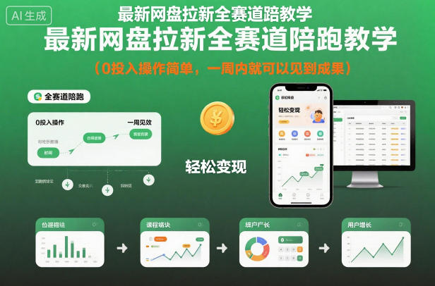 最新网盘拉新全赛道陪跑教学，0投入操作简单，一周内就可以见到成果-学链网创