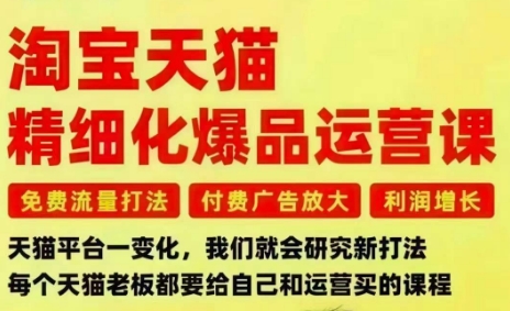淘宝天猫精细化爆品运营课，免费流量打法-付费广告放大-利润增长-三大核心痛点，一次全部解决-学链网创
