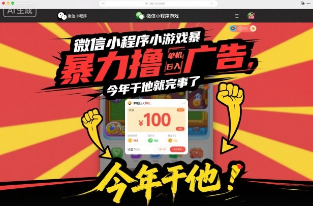微信小程序小游戏暴力撸广告，单机日入100，今年干他就完事了-学链网创