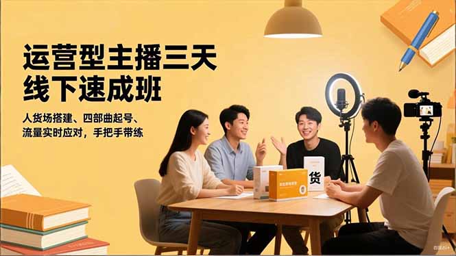 运营型主播三天线下班，人货场搭建,四部曲起号,流量实时应对，手把手带练-学链网创