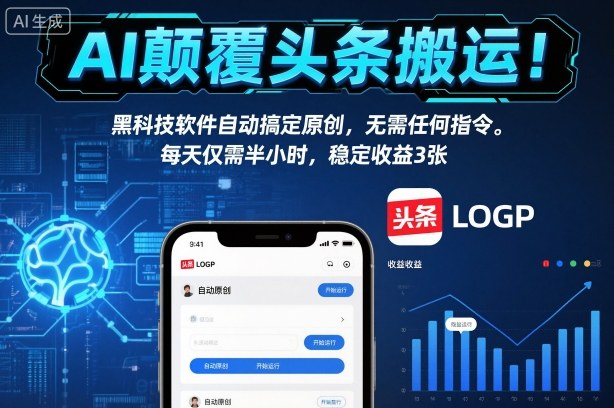 AI颠覆头条搬运！黑科技软件自动搞定原创，无需任何指令。每天仅需半小时，稳定收益3张【揭秘】-学链网创