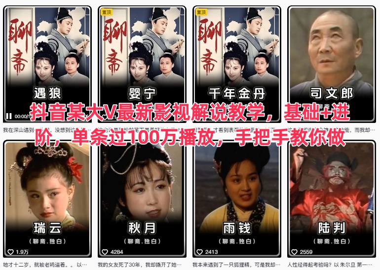 抖音某大V最新影视解说教学，基础+进阶，单条过100万播放，手把手教你做-学链网创