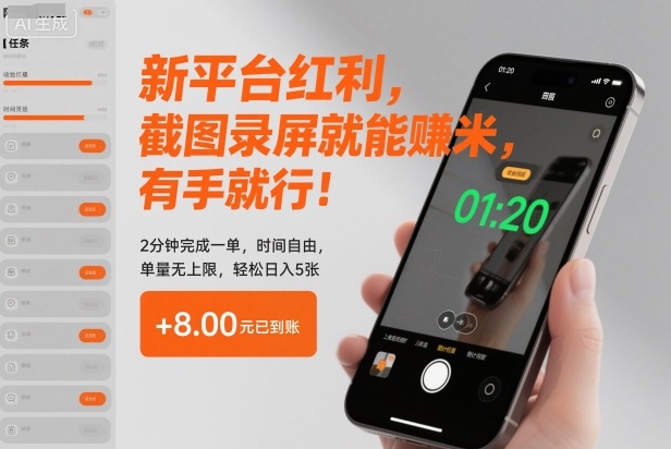 新平台红利，截图录屏就能賺米，有手就行！2分钟完成一单，时间自由，单量无上限，轻松日入5张【揭秘】-学链网创