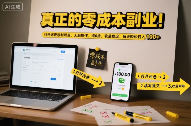 真正的零成本副业！问卷调查暴利项目，无脑操作，纯0撸，收益稳定，每天轻松日入100+【揭秘】-学链网创