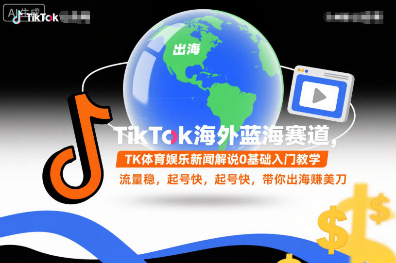 TikTok海外蓝海赛道，TK体育娱乐新闻解说0基础入门教学，流量稳，起号快，带你出海賺美刀-学链网创