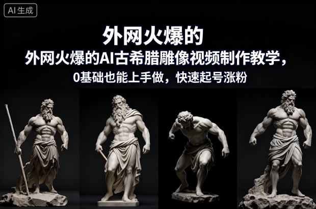 外网火爆的AI古希腊雕像视频制作教学，0基础也能上手做，快速起号涨粉-学链网创
