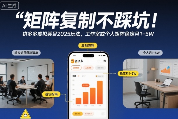 矩阵复制不踩坑！拼多多虚拟类目2025玩法，工作室或者个人矩阵稳定月1-5W【揭秘】-学链网创