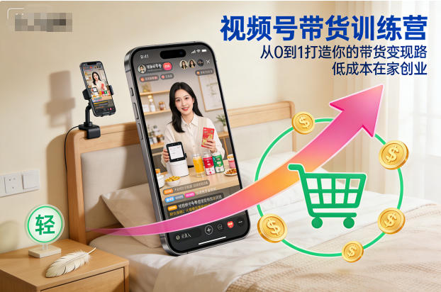 视频号带货训练营，从0到1打造你的带货变现路，低成本在家创业-学链网创