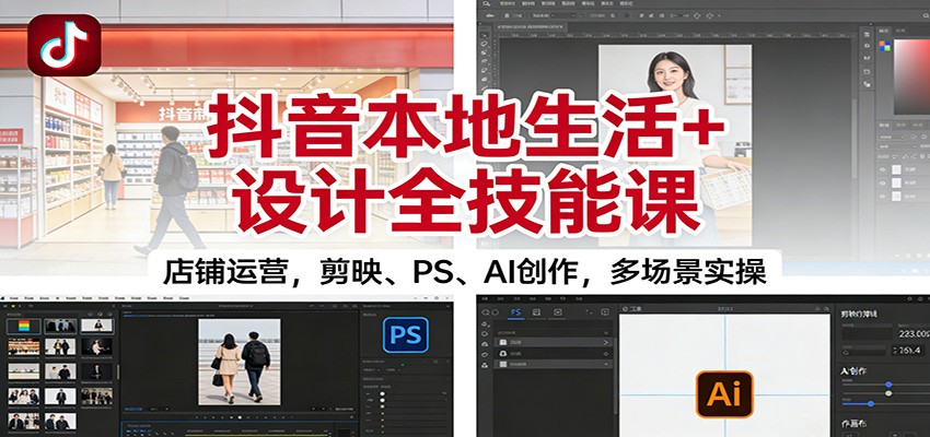 抖音本地生活+设计全技能课：店铺运营，剪映、PS、AI创作，多场景实操-学链网创