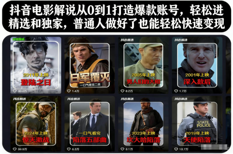 抖音电影解说从0到1打造爆款账号，轻松进精选和独家，普通人做好了也能轻松快速变现-学链网创