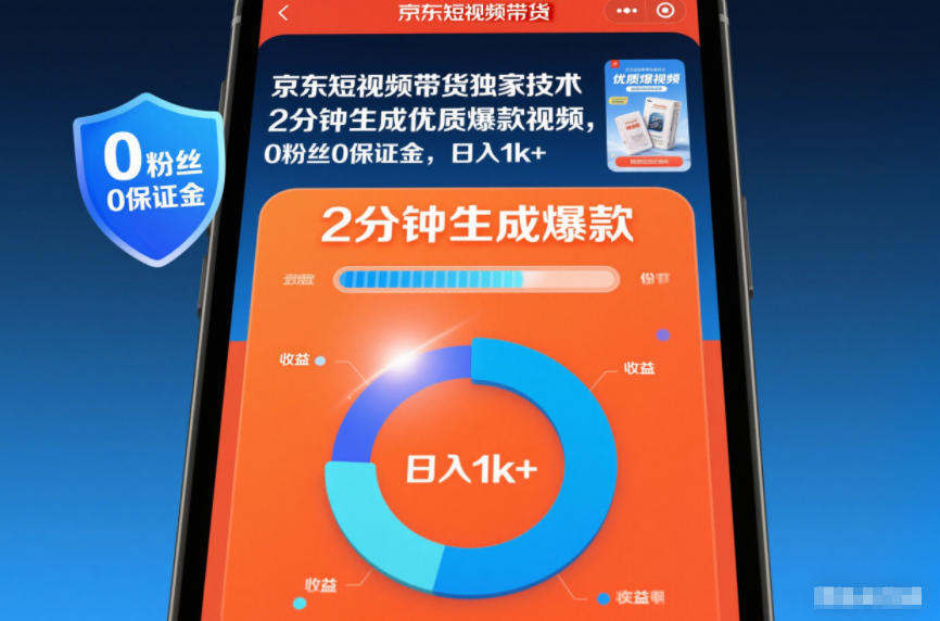 京东短视频带货独家技术，2分钟生成一条优质爆款视频，0粉丝0保证金，日入1k+【揭秘】-学链网创