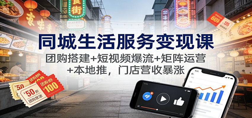 同城生活服务变现课：团购搭建+短视频爆流+矩阵运营+本地推，门店营收暴涨-学链网创